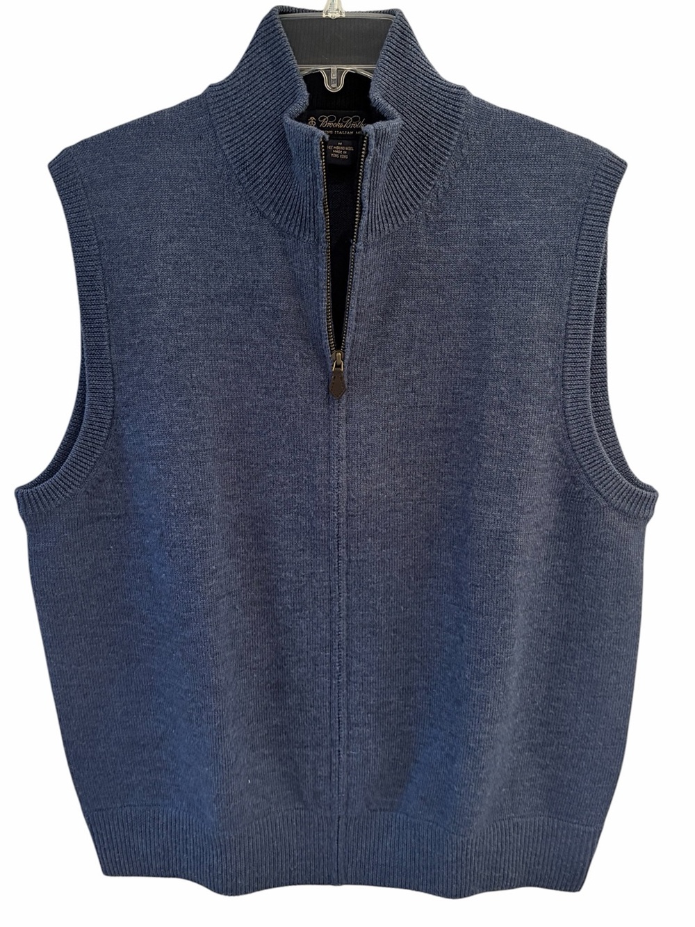 Brooks Brothers Merino Wool Full Zip Blue Sweater Vest Medium